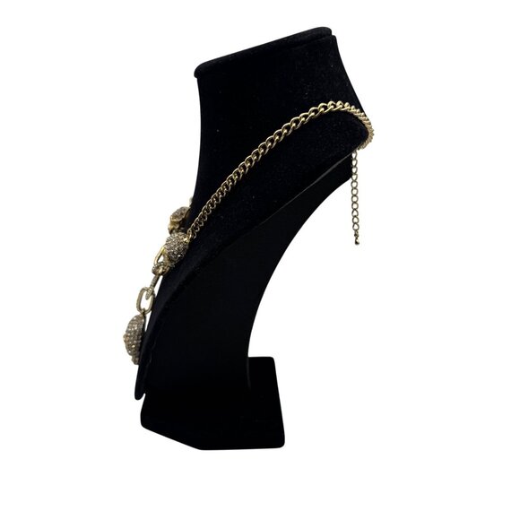 Gold Tone Chain Necklace Crystal Pave Skull Pendant Adjustable Length - Picture 3 of 4